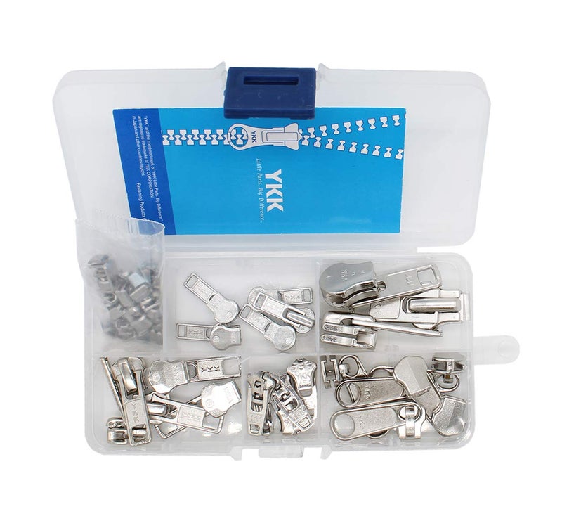 YKK Zipper Repair Kit Solution Metal YKK Assorted Aluminum Slider Easy Container Storage Sets of #3, #4.5, #5, and #10 Include #3, #4.5, #5 and #10 Top - Bottom Stops Both 23 sets-Made in USA - Image 2